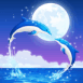 Dauphins cartoon � la pleine lune